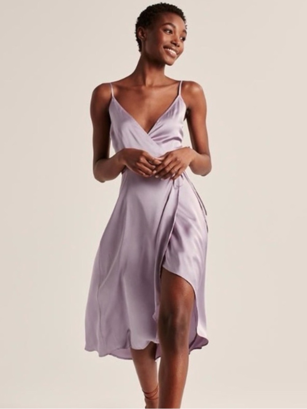 Abercrombie & Fitch purple satin midi dress with tie waist, size S